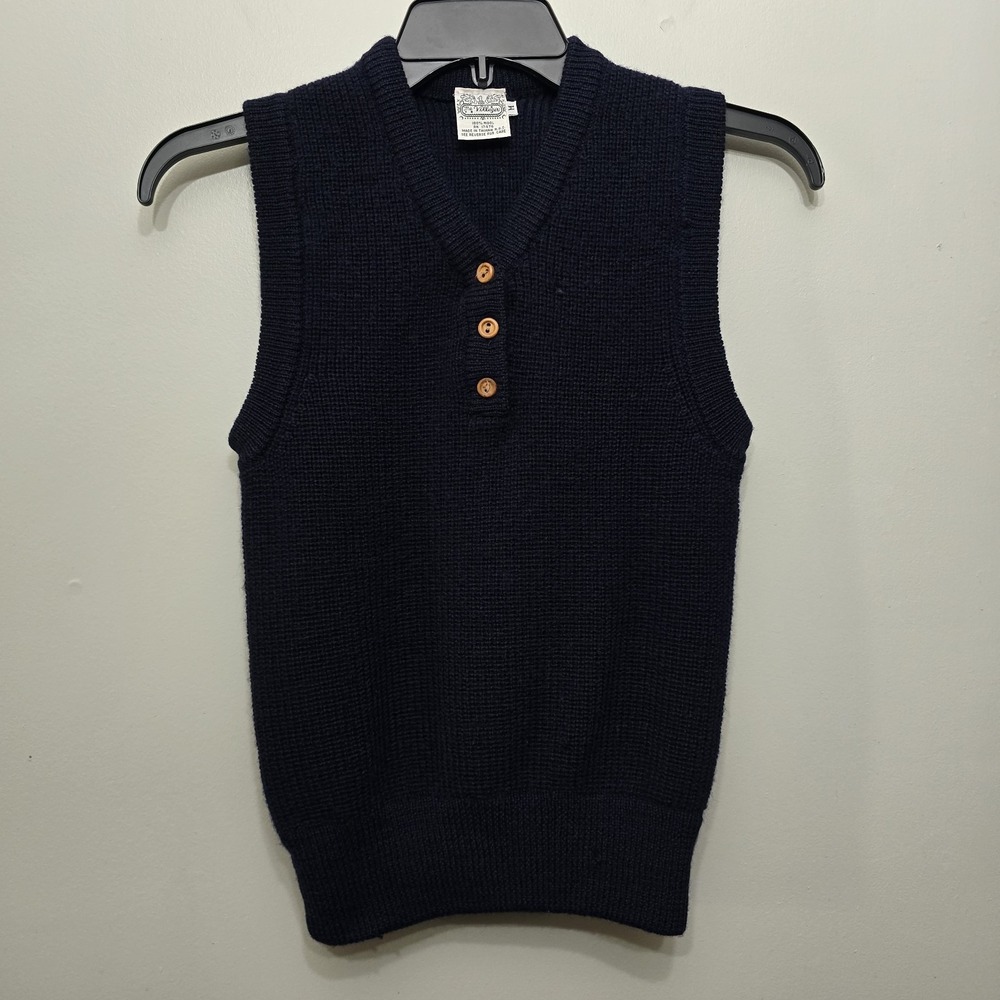 Vintage The Villager 100% Wool Navy Button Pullover Sweater Vest Distressed M